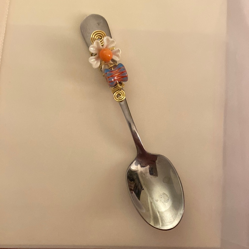 Boho silver teaspoon with handmade wire art and beards